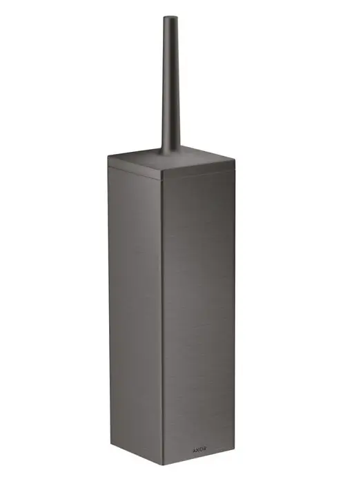 Schwarzer rechteckiger Toilettenbürstenhalter mit schmalem Griff, hergestellt von AXOR, geeignet für die Wandmontage. Mattierte Oberfläche, einfaches Design.